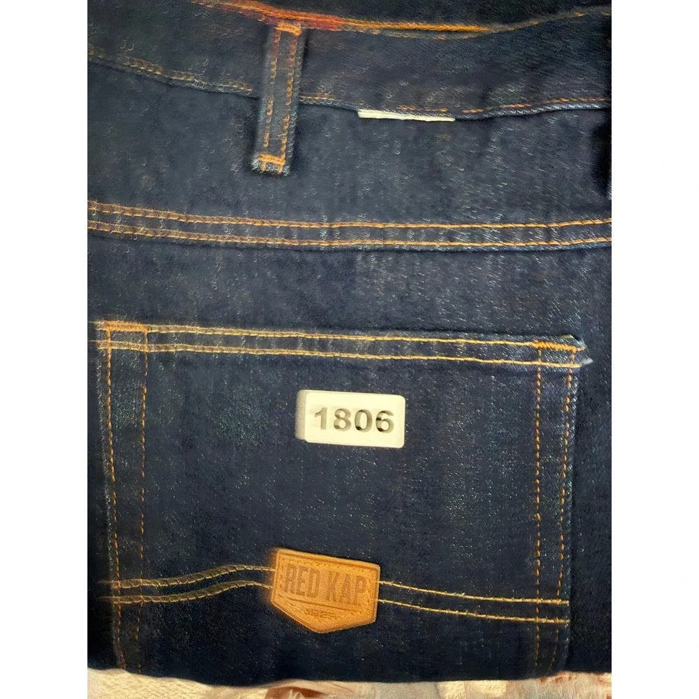 Red Kap Mens 54x37 Industrial Work Jeans Dark Wash Denim PD60PW5 Blue Cotton